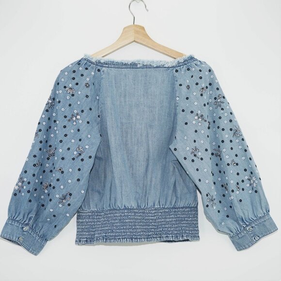 Anthropologie Pilcro Embroidered Chambray Blouse - Picture 7 of 14